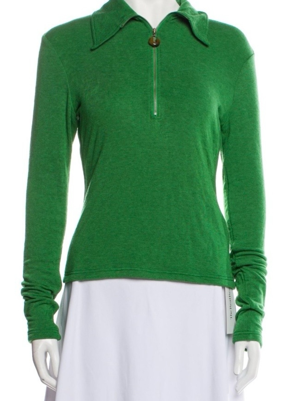 Rejina Pyo Green Half-Zip Collared Long Sleeve Top